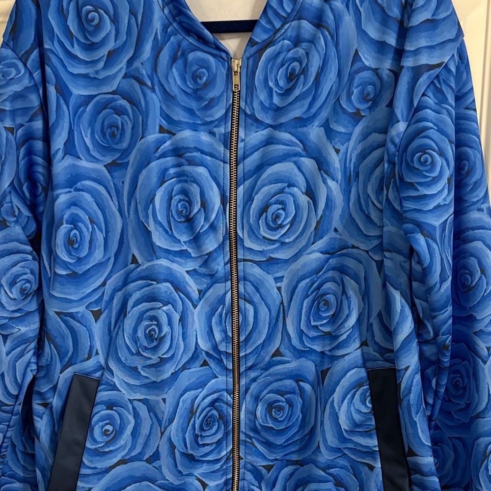 Blue Rose Patterned Zip Up Jacket - image 5
